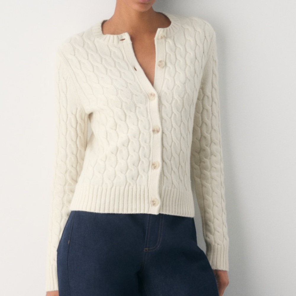 Sunday Best Ivory Cable Knit Button Cardigan
